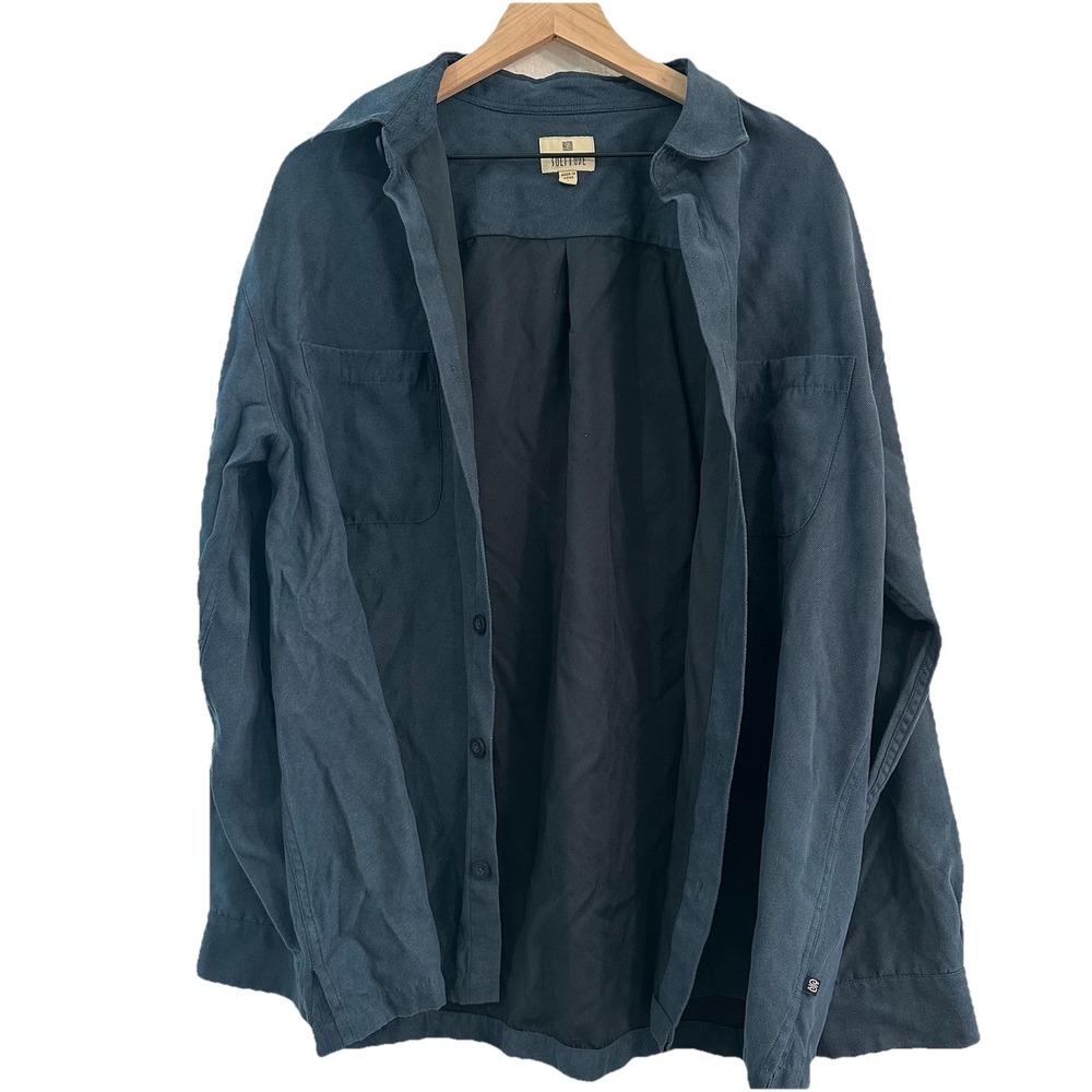 Solitude Men's Large Button Up Polo Shirt Navy Blue